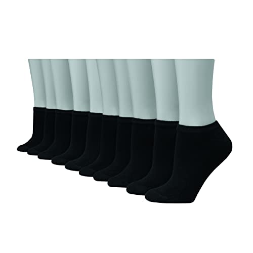Hanes Women's Value Socks, No Show Soft Moisture-Wicking Socks, Available in 10 and 14-Packs - 10 - Black - 10 Pack - 5-9
