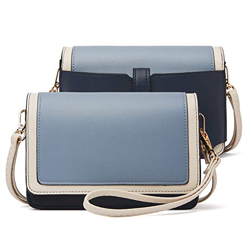 BROMEN Crossbody Bags for Women Small Cell Phone Shoulder Bag Wristlet Wallet Clutch Purse - Navy/Light Blue
