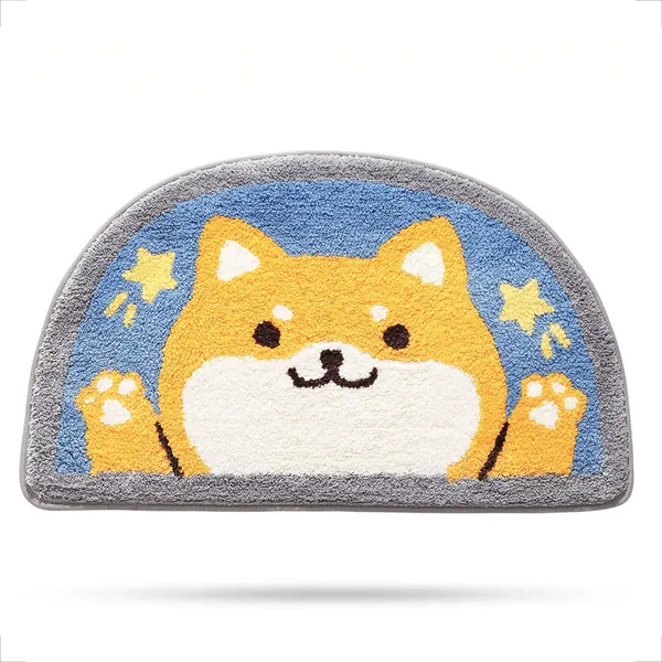Cute Bathroom Rug Bath Mat 17.7" x 29.5" Non-Slip Soft Shower Rug Plush Microfiber Cute Bath Rug Water Absorbent Thick Shaggy Floor Mats, Machine Washable, Shiba Inu - 17.7" x 29.5" Shiba Inu