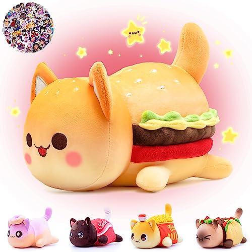 KOWSi® 61-PCS - 11-inches Cheeseburger Cat Plush + 60-Sticker - Meemaows Cute Food Cat Plush Collection - 100% Polyester Plushie Pillow Embroidered - Soft Stuffed Animal Collectible (Cheeseburger Cat) - Cheeseburger Cat Plush + 60-pcs Sticker