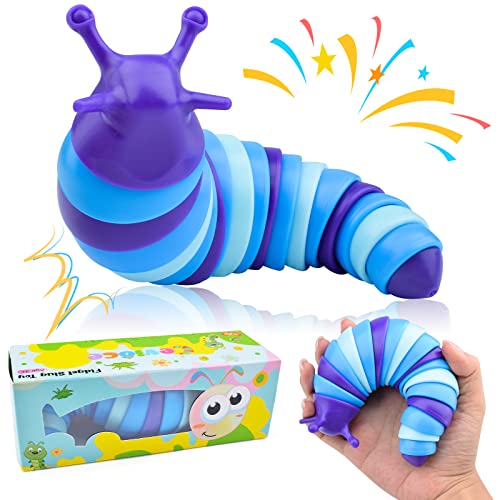 Cevioce Sensory Slug Fidget Toys,Fidget Slug Toys for Adults & Kids Party Favors,1Pc Cute Autism Sensory Toys for Autistic Children,Toddler Toys Age 1+,Travel Toys for 1+ Year Old（Blue） - Macaron-Blue