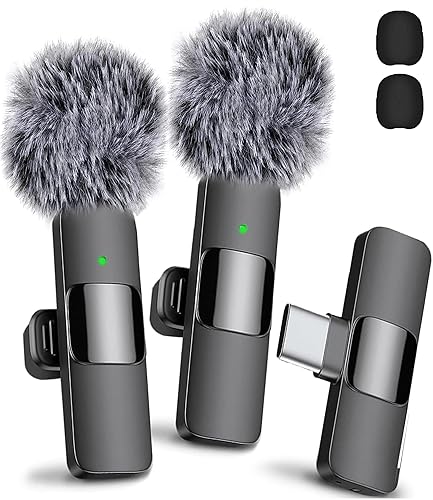 Mini Mic Pro 2 Pack Type C Mini Wireless Lavalier Microphone for iPhone 15/16, iOS and Android Devices - Noise Reduction Lapel Mic for Recording, Clip on Mic, Omni Lav Mic for Video Recording - For USB-C