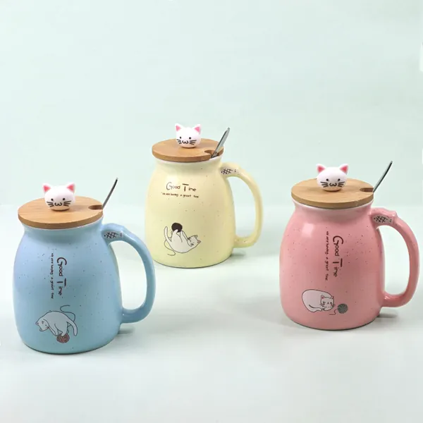 Ceramic Cat Mug with Lid