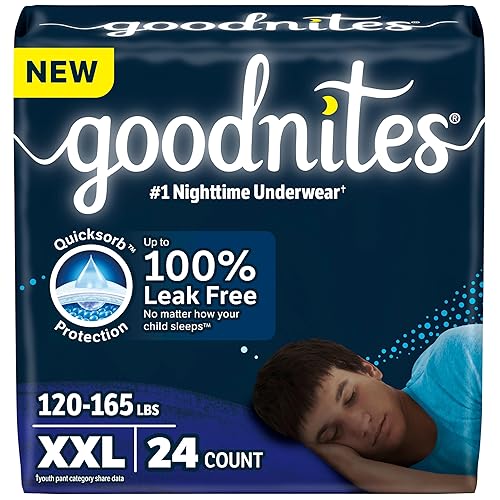 Goodnites Boys' Nighttime Underwear, Size XXL (120-165+ lbs), 24 Ct (2 Packs of 12), Packaging May Vary