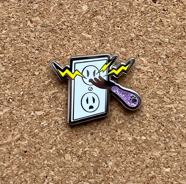 Zap! Fork in Outlet Enamel Pin | Poofy Pins | ABDL