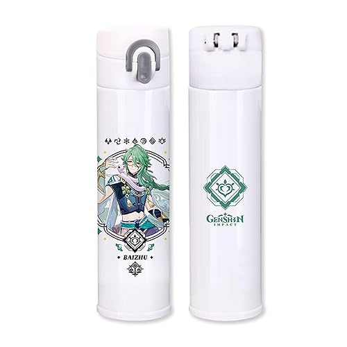 TANSHOW Genshin Impact Water Bottle Merch 13.5 Ounce Stainless Steel Insulated Reusable School Water Bottle (Baizhu) - Baizhu
