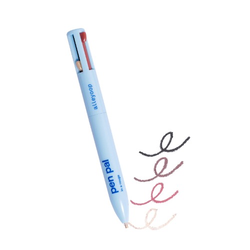 ALLEYOOP Pen Pal 4-in-1 Touch Up Makeup Pen - Eyeliner in Black, Lip Liner in Taupe, Highlighter Stick in Champagne, Eyebrow Pencil in Pink - Travel Makeup Pen, Cruelty-Free & Vegan (In a Rouge)​ - In a Rouge