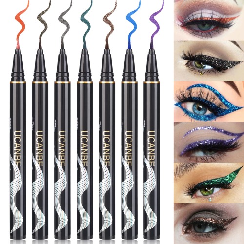 UCANBE 7 Colors Shimmer Liquid Eyeliner Makeup Set, Metallic Satin Finish Colorful Sparkling Eye Liner Pen, Long Lasting High Pigmented with Waterproof & Smudge Proof Formula
