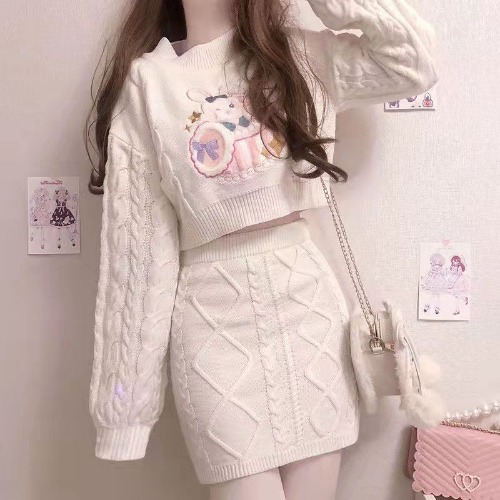 Off White Anime Rabbit Sweater Set - Tops and skirts / one size