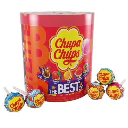 Chupa Chups Candy, Lollipops Drum Display, 60 Count, 5 Assorted Candy Flavors for Kids, Halloween, Parties, Office, Concessions