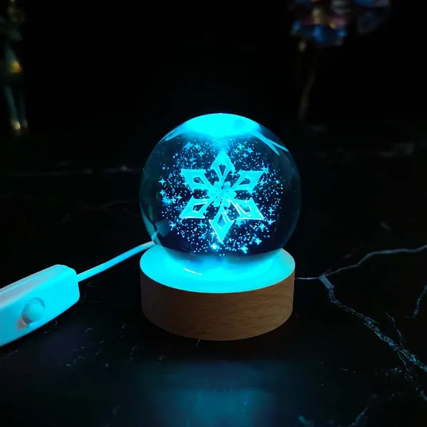 Genshin Impact Element LED Lights Crystal Ball Night Light Wooden Base - Cryo