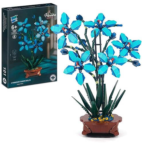 HIGH GODO Orchid Flower Building Set, Creative Botanical Collection Décor Toys, Home Décor Gift for Adults,1097pcs - Blue Orchid Flower Set