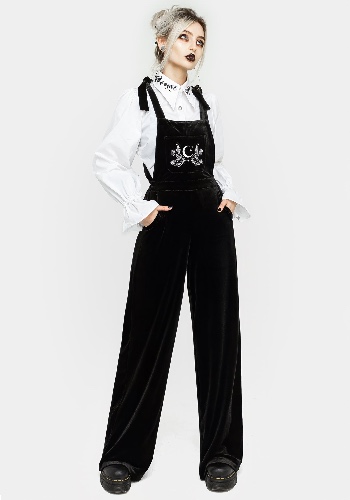 Aradia Embroidered Velour Wide Leg Dungarees | US 2