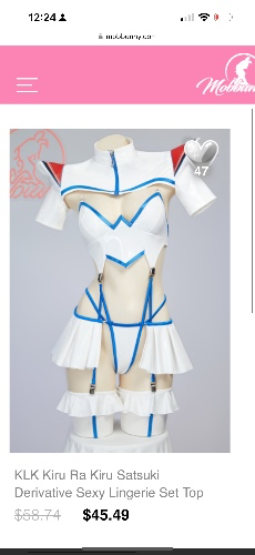 KLK Kiru Ra Kiru Satsuki Derivative Sexy Lingerie Set Top and Skirt with Panty and Gloves