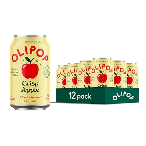 OLIPOP Prebiotic Soda Pop, Crisp Apple, A New Kind of Soda Packed with Prebiotics, Fiber, and Botanicals, Gluten Free, Vegan, GMO Free, 12oz (12-Cans) - Crisp Apple