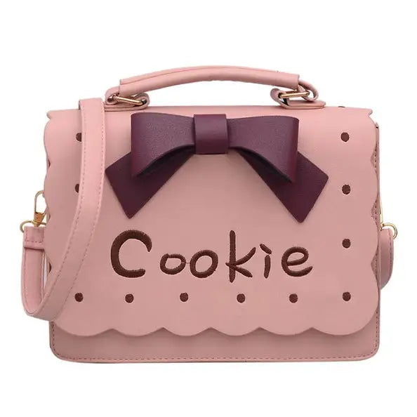Cookie Biscuit-Shaped Handbag with Quality Gold Hardware and Embroidery - Pink Cookie