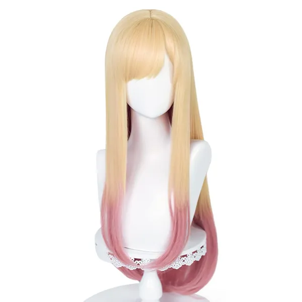 Long Blonde Pink Wig for Marin Kitagawa Cosplay Wig Anime Straight Hair with Bangs for Halloween Party with Cap (Blonde/Pink) - Blonde/Pink