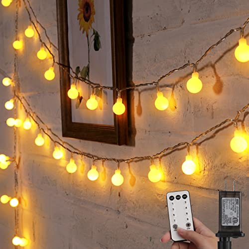 Minetom Globe String Lights, 33 Feet 100 Led Fairy Lights Plug in, 8 Modes with Remote Mini Globe Lights for Indoor Outdoor Bedroom Party Wedding Garden Christmas Tree Decor, Warm White - Warm White - 33Ft