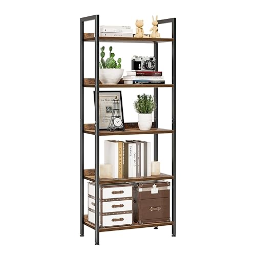 NUMENN Bookshelf, 5 Tier Bookshelves, Home Office Bookcase Shelf Storage Organizer, Free Standing Storage Shelving Unit for Bedroom, Living Room and Home Office, Vintage - 5 Tier(wide) - Vintage