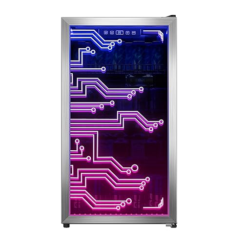 Manastin Gaming Light Up Beverage Refrigertor, Led Lighting Door 120 Cans Freestanding Beverage Fridge, Cyberpunk Beverage Cooler for Gaming, Gaming Room, Bar, Party (Lighting) - Lighting