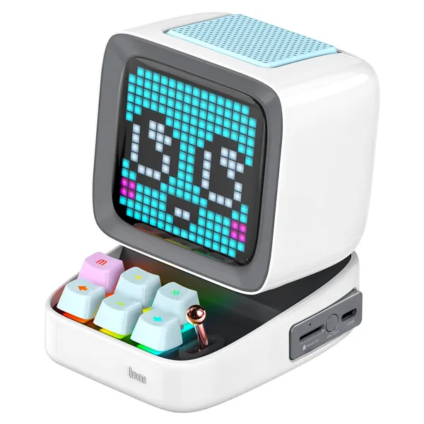 Divoom Ditoo Multifunctional Pixel Art Bluetooth Speaker, Retro Portable Speaker with Programmable RGB Led Screen, Mechanical Keyboard, Smart Alarm Clock, Supports TF Card & Radio (White)