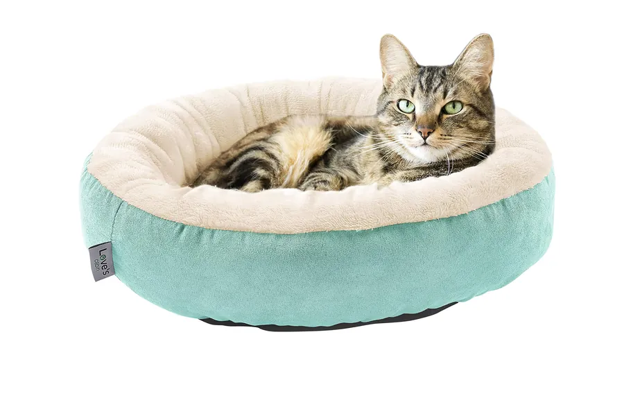 Love's cabin Round Donut Cat and Dog Cushion Bed, 20in Pet Bed For Cats or Small Dogs, Anti-Slip & Water-Resistant Bottom, Super Soft Durable Fabric Pet Supplies, Machine Washable Luxury Cat & Dog Bed - Teal