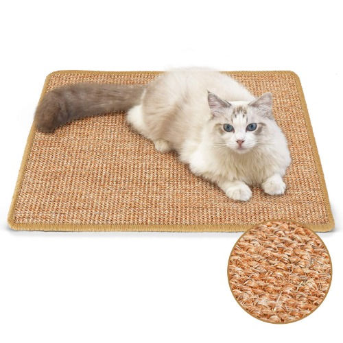 FUKUMARU Cat Scratcher Mat, 23.6 X 15.7 Inch Natural Sisal Cat Scratch Mats, Horizontal Cat Floor Scratching Pad Rug, Protect Carpets and Sofas - Brown