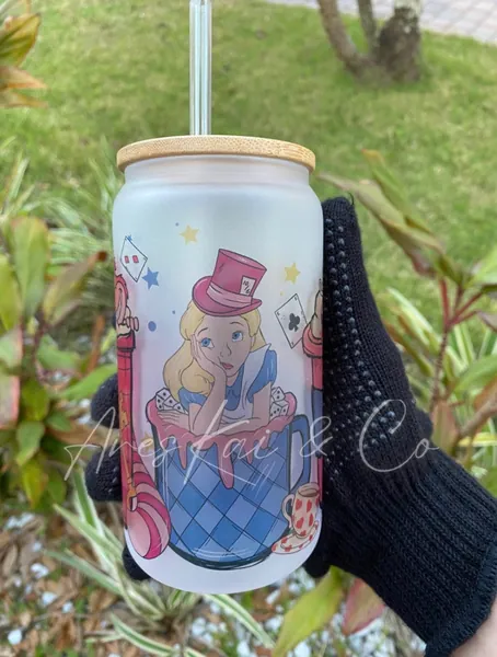 Alice in Wonderland Cup | Customized Coffee Cup | Drinkware | Gift | Alice Cup | Custom 16oz Beer Glass Can | Iced Coffee | Tea | Cold brew