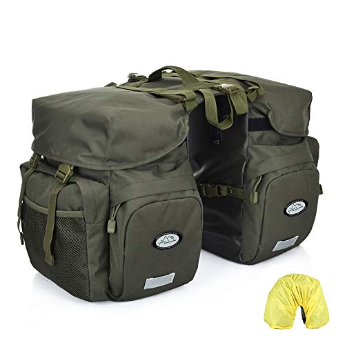 Dreamoon 50L Bike Panniers for Bicycles, Waterproof Bicycle Commuting Saddle Bags with Rain Cover, with Reflective Trim for Bike Rear Rack Carrier, Cycling Organizer for Width Less Than 7 inches Rack - Green