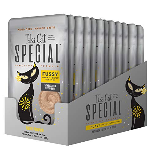Tiki Cat Special Fussy Mousse, Duck Liver & Egg, Specially Formulated to Support Healthy Digestion, Functional Wet Cat for Adult Cats, 2.4 oz. Pouch (Pack of 12) - Duck Liver & Egg