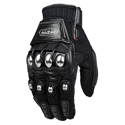 ILM Steel Knuckle Motorcycle ATV Motocross Dirt Bike Racing BMX MX Downhill Tactical Gloves Touchscreen (M, Black) Model 10C - (LEATHER) BLACK Large