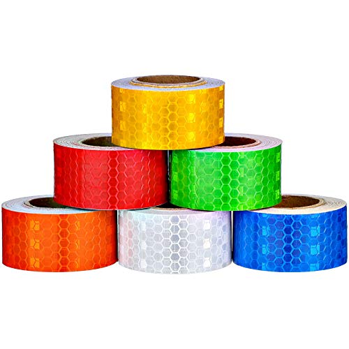 6 Rolls Reflective Tapes 6 Colors Reflective Warning Tape Night Safety Sticker, Silver, Blue, Red, Yellow, Orange, Green (0.4 Inch x 157.8 Feet) (1 Inch x 60 Feet) - 1 Inch x 60 Feet