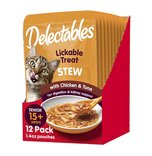 Hartz Delectables Stew Senior Lickable Wet Cat Treats, Multiple Flavors 1.4 Ounce (Pack of 12) - Chicken & Tuna, for Senior 15 years+ - 1.4 Ounce (Pack of 12)
