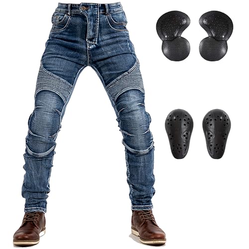 LOMENG Motorcycle Riding Pants Motocross Ricing Jeans Motorbike Denim Jeans with CE Removable Armored for Men - XX-Large - Blue Kev