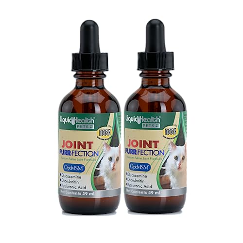 LIQUIDHEALTH 2.3 Oz Liquid Cat Glucosamine Joint Purr-Fection - Hip and Joint Health Relief Support, Chondroitin Feline Droppers -Senior Older Cats, Kittens - (2 Pack) - 2.03 Fl Oz (Pack of 2)