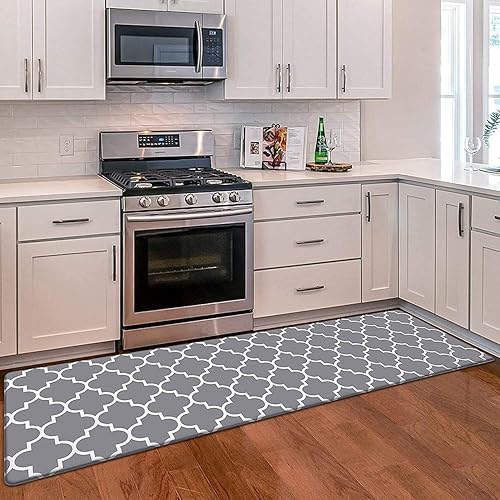 WISELIFE Kitchen Mat, Cushioned Anti-Fatigue 17.3"x 59" Waterproof Non-Slip Heavy Duty Ergonomic Comfort Rugs for Floor Home, Office, Sink, Laundry, Grey - 59"L x 17.3"W x 0.4"Th - Grey