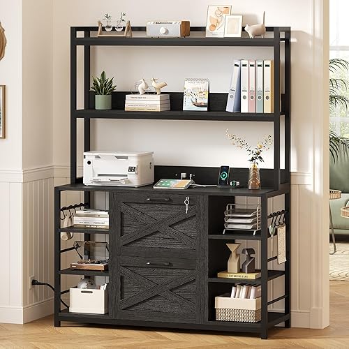 SEDETA File Cabinet with Charging Station, Vertical Filing Cabinet with Lock for Home Office,2 Drawer Office File Cabinet for Home Office with Lock, fits Legal, Letter, A4 Size,Black - Black