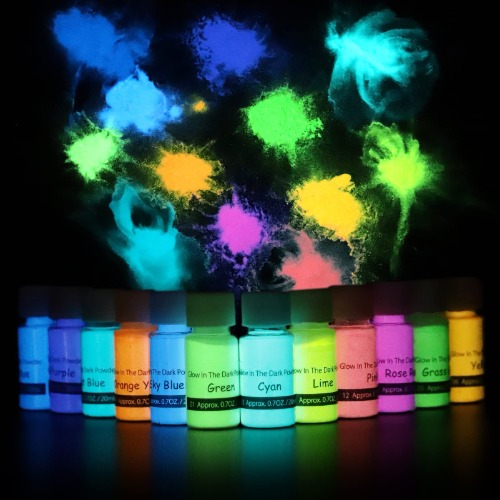 DEWEL Glow in The Dark Pigment Powder, 12 Colors Luminous Powder Set for Epoxy Resin, Fine Arts, DIY Crafts, Nail Art, Halloween, Party - 20g Each, 240g Total, Safe and Long Lasting