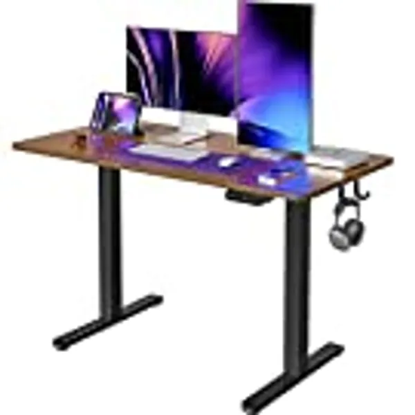 FEZIBO Height Adjustable Electric Standing Desk, 48 x 24 Inches Stand up Table, Sit Stand Home Office Desk with Splice Board, Black Frame/Espresso Top