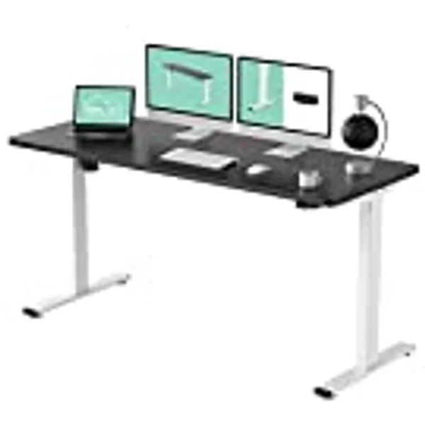 FLEXISPOT EC1 60" Large Height Adjustable Standing Desk, Electric Sit Stand Desk Home Office Table Computer Workstation (60x24 inch Black Desktop + White Frame, 2 Packages)