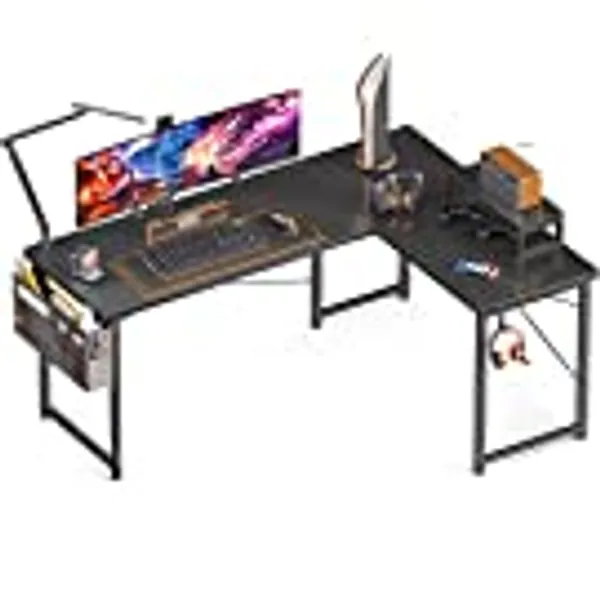 ODK L Shaped Desk, 59" Computer Corner Desk, Gaming Desk, Home Office Writing Desk with Monitor Shelf, Space-Saving Workstation Desk, Modern Simple Wooden Desk, Easy to Assemble, Black