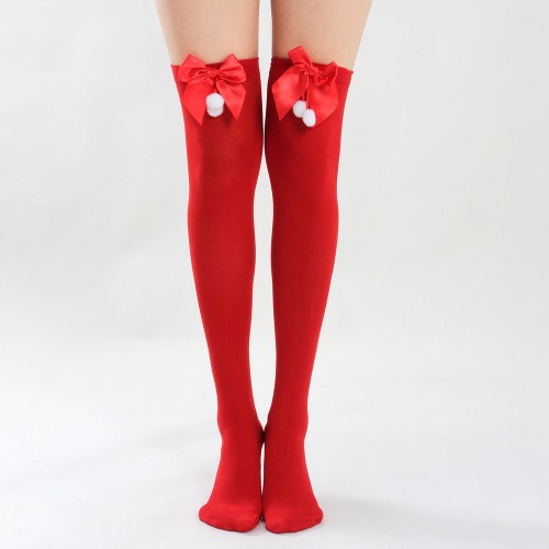 Xmas Red Bow-Thigh Highs - Red / One Size