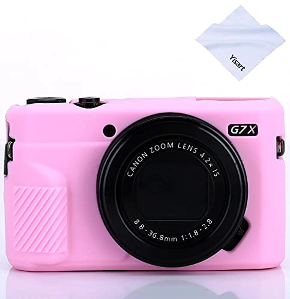 G7X Camera Silicone Case Ultra-Thin Lightweight Rubber Soft Bag Cover for Canon PowerShot G7X Mark III + Microfiber Cloth (Pink)