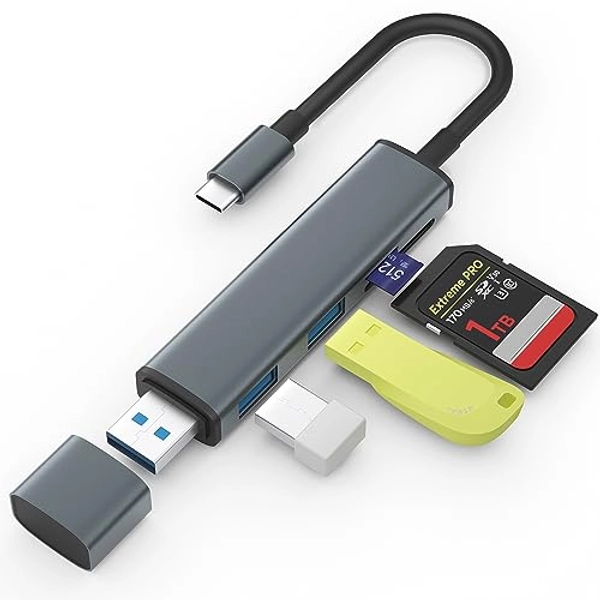 SD Card Reader for Mac/iPhone 15/iPad/MacBook, USB 3.0/USB-C to SD/TF Card Reader with Dual USB Ports USB C to USB Adapter for iPad Pro/Mac Mini/iMac/MacBook Pro Air/Anaroid Phone/Tablet/Laptop/PC