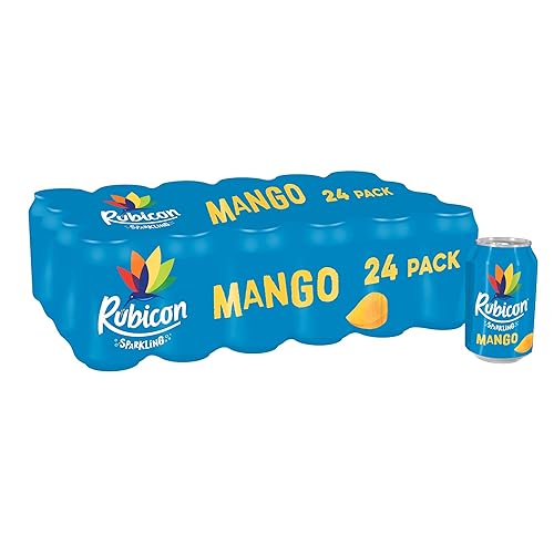 Rubicon 24 Pack Sparkling Mango Flavoured Fizzy Drink with Real Fruit Juice, Handpicked Fruits for a Temptingly Intense Taste "Made of Different Stuff" - 24 x 330ml Cans - Mango - 330ml - 24 Cans