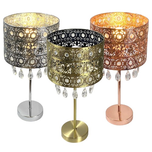 Bedside Metal Lamp Shade Table Lamp With Clear Pendent Droplets Style Bedroom