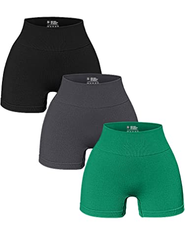 OQQ 3 Piece for Women Yoga Shorts Workout Athletic Seamless High Wasit Gym Leggings - Small - A:black Grey Green