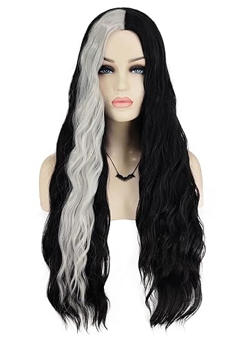  Black Silver Hair Wig Long Curly Wavy Hair 
