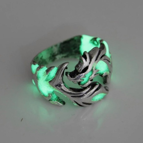 Mens Glow in the Dark Dragon Ring - Green / 7