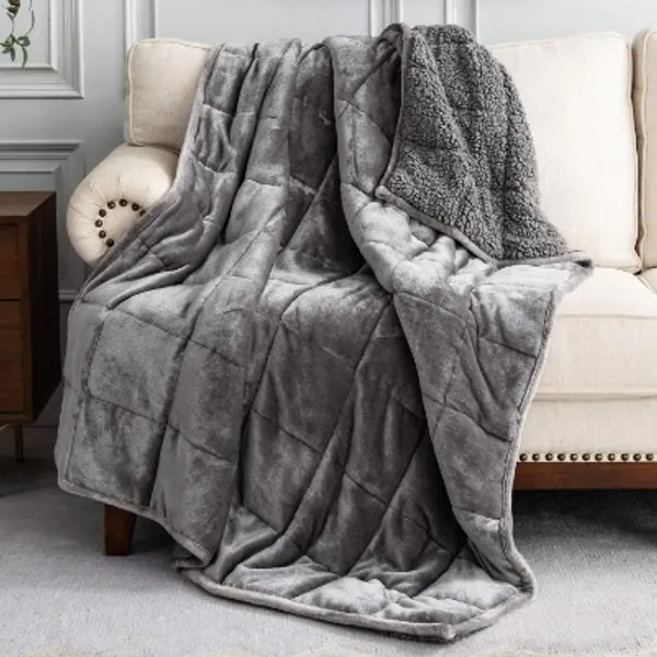 Uttermara Sherpa Fleece Weighted Blanket 15 lbs for Adult, Unicolor Ultra-Soft Fleece and Sherpa, Dual Sided Cozy Plush Blanket for Sofa Bed, 60 x 80 inches, Grey